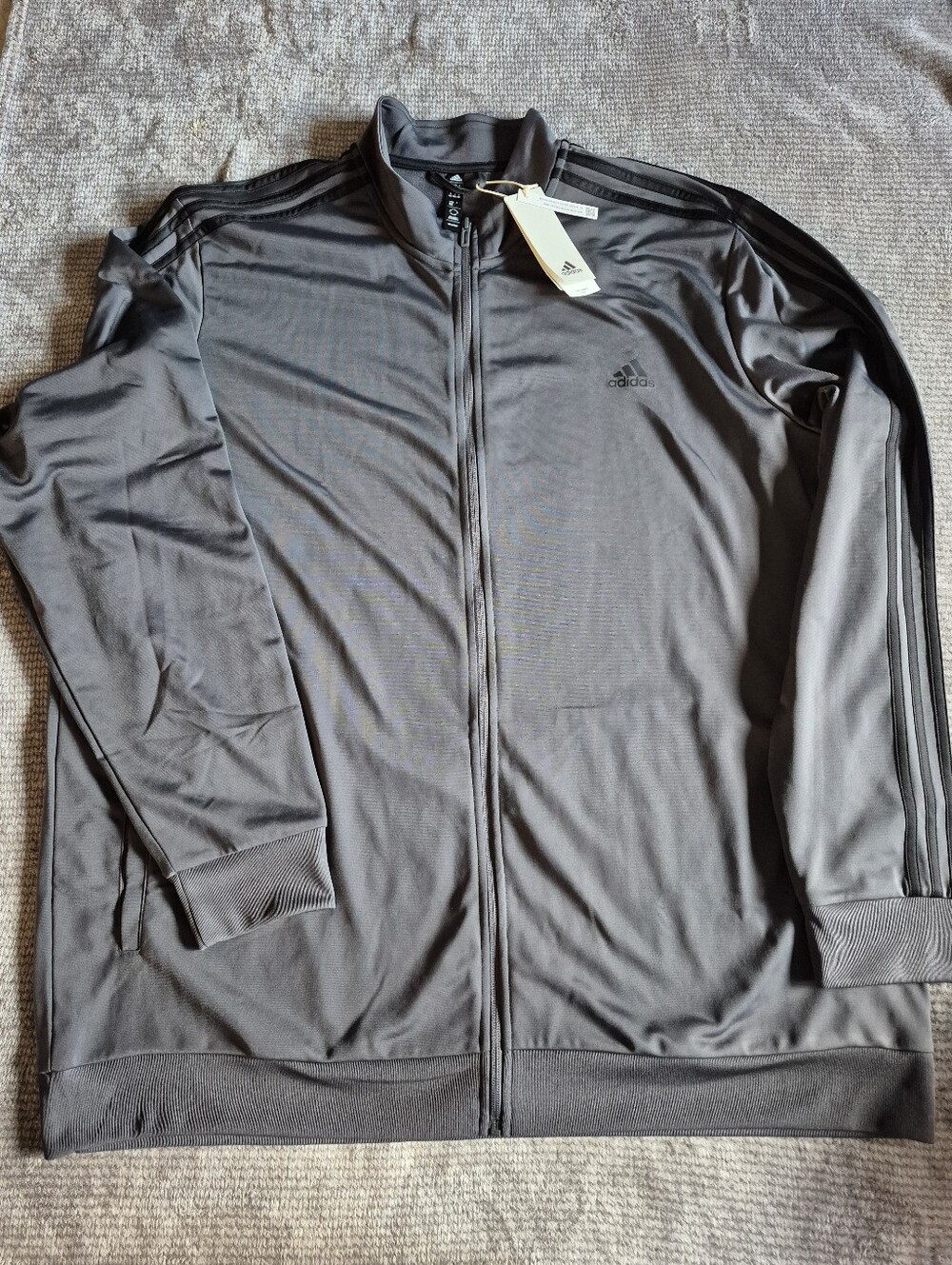 Adidas men Essentials Warm-Up 3-Stripes Track Jacket. Charcoal gray 3XLT - NEW,